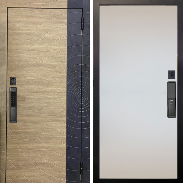 Входная дверь Аргус SMART Раунд Дуб европейский красный горизонт вставка бетон урбан индиго + Под покраску