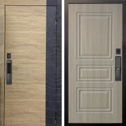 Входная дверь Аргус SMART Раунд Дуб европейский красный горизонт вставка бетон урбан индиго + Скиф Дуб филадельфия крем