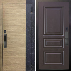 Входная дверь Аргус SMART Раунд Дуб европейский красный горизонт вставка бетон урбан индиго + Скиф Горький шоколад