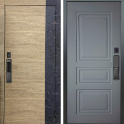 Входная дверь Аргус SMART Раунд Дуб европейский красный горизонт вставка бетон урбан индиго + Скиф Силк маус