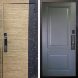 Входная дверь Аргус SMART Раунд Дуб европейский красный горизонт вставка бетон урбан индиго + Соло Антрацит