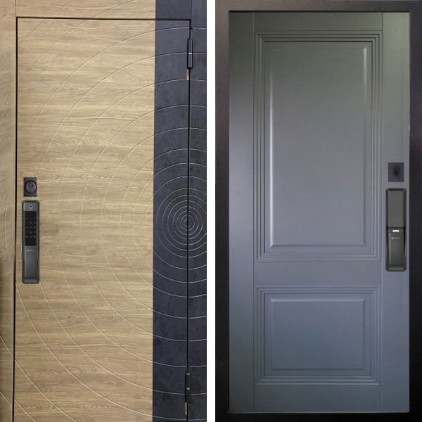 Входная дверь Аргус SMART Раунд Дуб европейский красный горизонт вставка бетон урбан индиго + Соло Антрацит