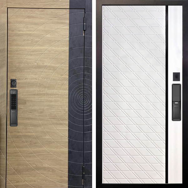 Входная дверь Аргус SMART Раунд Дуб европейский красный горизонт вставка бетон урбан индиго + Тори Софт милк