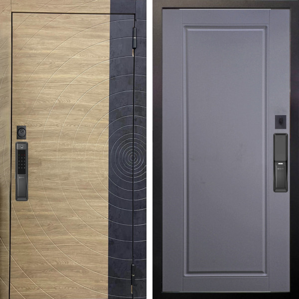 Входная дверь Аргус SMART Раунд Дуб европейский красный горизонт вставка бетон урбан индиго + Тревор Силк маус