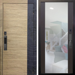 Входная дверь Аргус SMART Раунд Дуб европейский красный горизонт вставка бетон урбан индиго + Вояж Венге