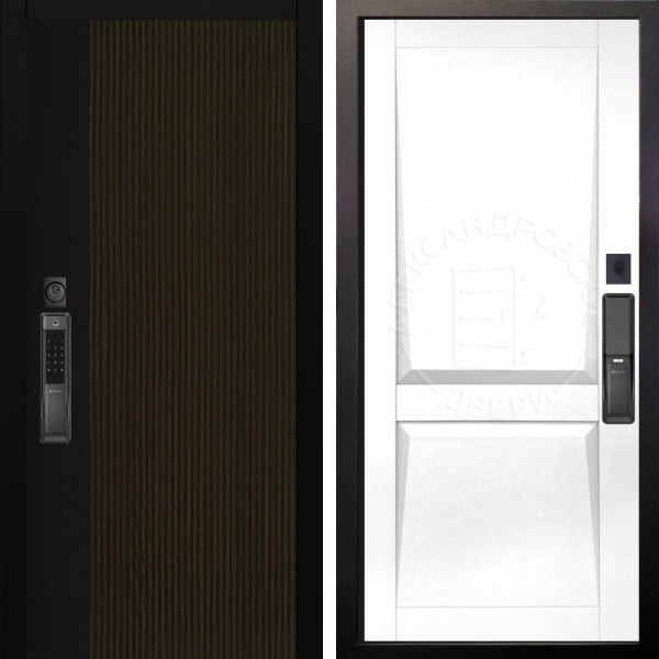 Входная дверь Аргус SMART рокси дуб рейка морение + Ариана Белая эмаль