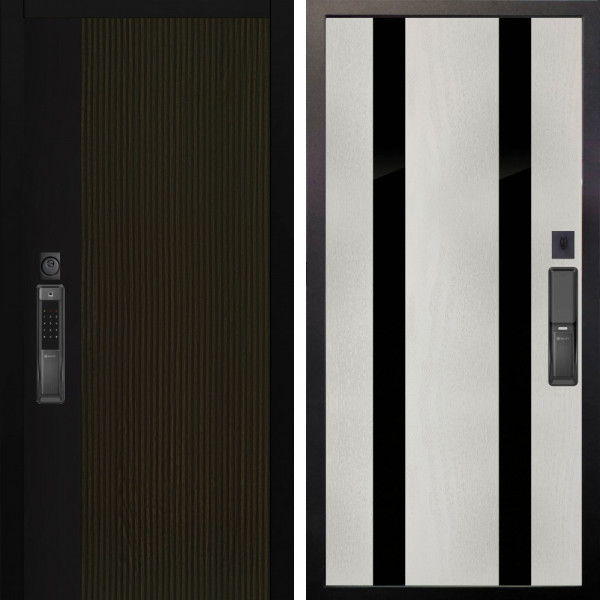 Входная дверь Аргус SMART рокси дуб рейка морение + Дуэт Белое дерево вставки Кензо