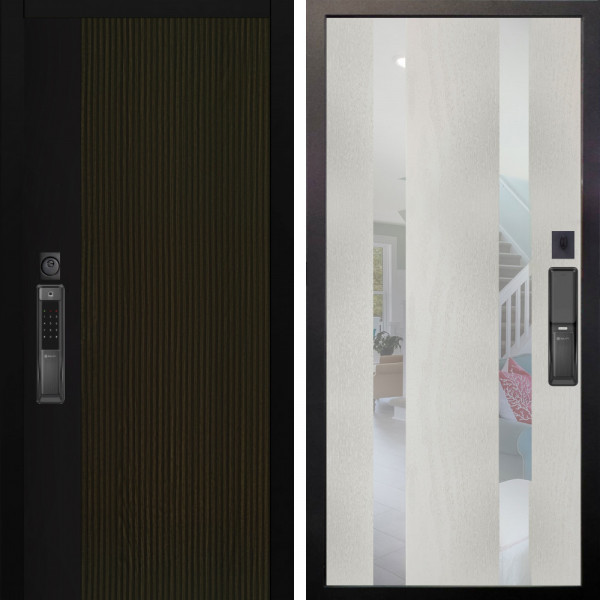 Входная дверь Аргус SMART рокси дуб рейка морение + Дуэт Белое дерево вставки Николь