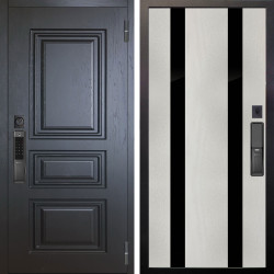 Входная дверь Аргус SMART Скиф Горький шоколад + Дуэт Белое дерево вставки Кензо