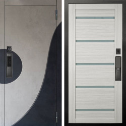 Входная дверь Аргус SMART Стен Бетон урбан милк вставка бетон урбан индиго + Александра Белая лиственница