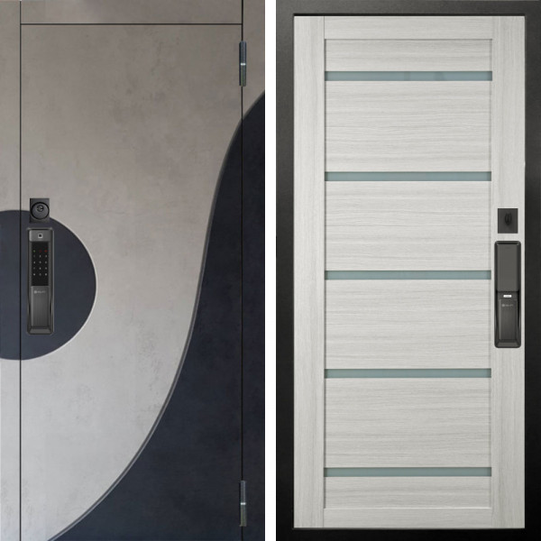 Входная дверь Аргус SMART Стен Бетон урбан милк вставка бетон урбан индиго + Александра Белая лиственница