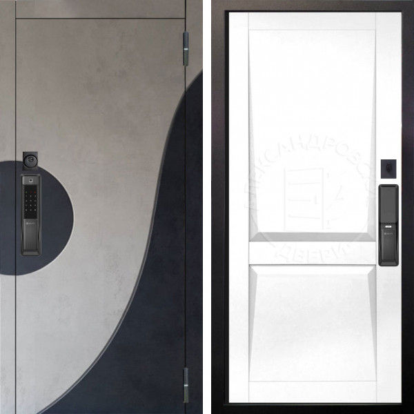 Входная дверь Аргус SMART Стен Бетон урбан милк вставка бетон урбан индиго + Ариана Белая эмаль