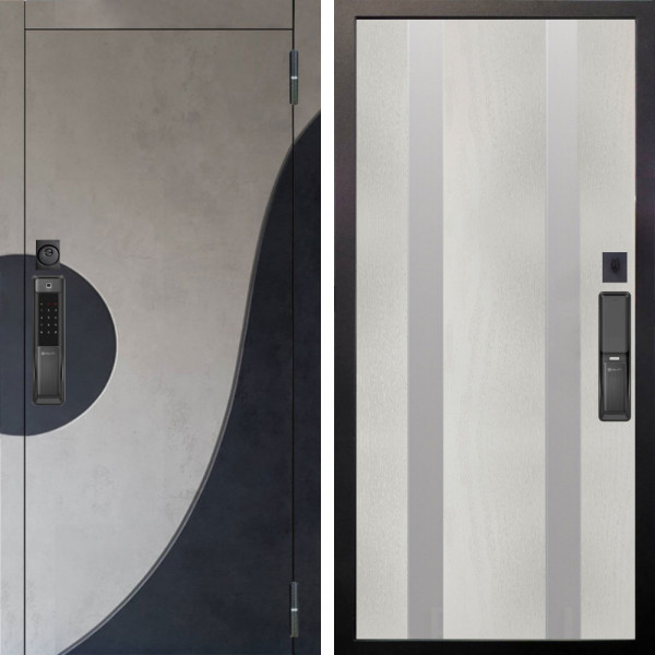 Входная дверь Аргус SMART Стен Бетон урбан милк вставка бетон урбан индиго + Дуэт Белое дерево вставки Изабель