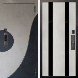 Входная дверь Аргус SMART Стен Бетон урбан милк вставка бетон урбан индиго + Дуэт Белое дерево вставки Кензо