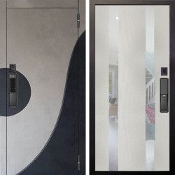 Входная дверь Аргус SMART Стен Бетон урбан милк вставка бетон урбан индиго + Дуэт Белое дерево вставки Николь