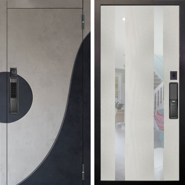 Входная дверь Аргус SMART Стен Бетон урбан милк вставка бетон урбан индиго + Дуэт Белое дерево вставки Николь