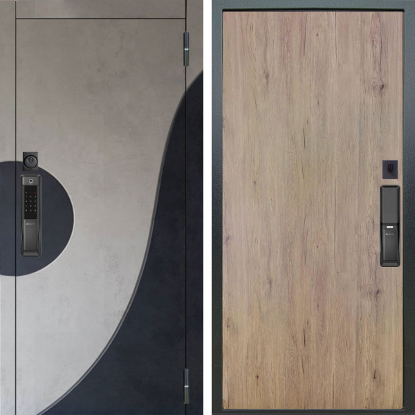 Входная дверь Аргус SMART Стен Бетон урбан милк вставка бетон урбан индиго + Элегант Рустик соломенный