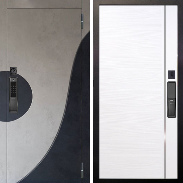 Входная дверь Аргус SMART Стен Бетон урбан милк вставка бетон урбан индиго + Гауда Роял вуд белый