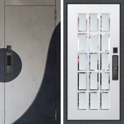 Входная дверь Аргус SMART Стен Бетон урбан милк вставка бетон урбан индиго + Мэрелин Софт милк зеркало с фацетом и пескоструем