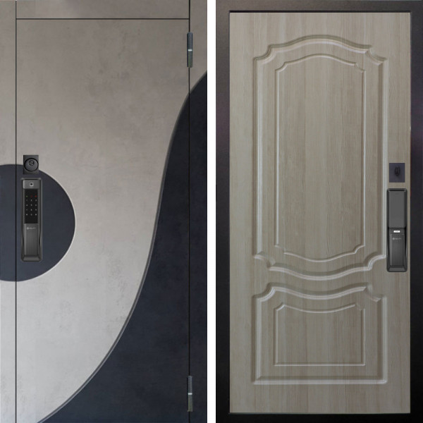 Входная дверь Аргус SMART Стен Бетон урбан милк вставка бетон урбан индиго + Мишель Ларче светлый