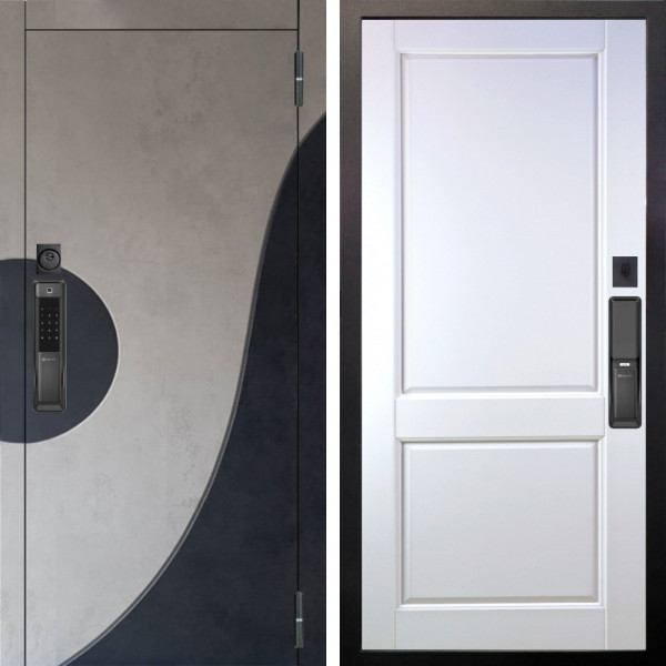 Входная дверь Аргус SMART Стен Бетон урбан милк вставка бетон урбан индиго + Соренто Белая эмаль