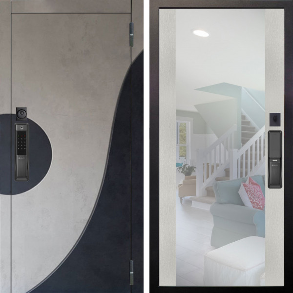 Входная дверь Аргус SMART Стен Бетон урбан милк вставка бетон урбан индиго + Вояж Белое дерево