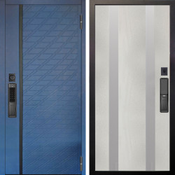 Входная дверь Аргус SMART Тори Синий софт + Дуэт Белое дерево вставки Изабель