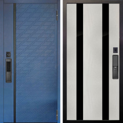 Входная дверь Аргус SMART Тори Синий софт + Дуэт Белое дерево вставки Кензо