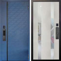 Входная дверь Аргус SMART Тори Синий софт + Дуэт Белое дерево вставки Николь