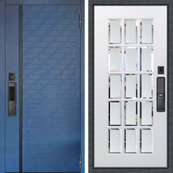 Входная дверь Аргус SMART Тори Синий софт + Мэрелин Софт милк зеркало с фацетом и пескоструем