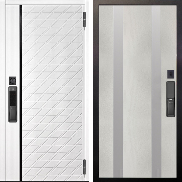 Входная дверь Аргус SMART Тори Софт милк + Дуэт Белое дерево вставки Изабель