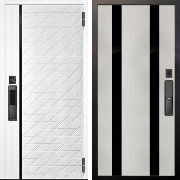 Входная дверь Аргус SMART Тори Софт милк + Дуэт Белое дерево вставки Кензо