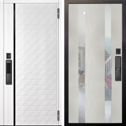 Входная дверь Аргус SMART Тори Софт милк + Дуэт Белое дерево вставки Николь