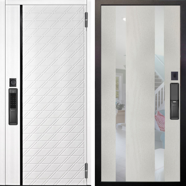 Входная дверь Аргус SMART Тори Софт милк + Дуэт Белое дерево вставки Николь