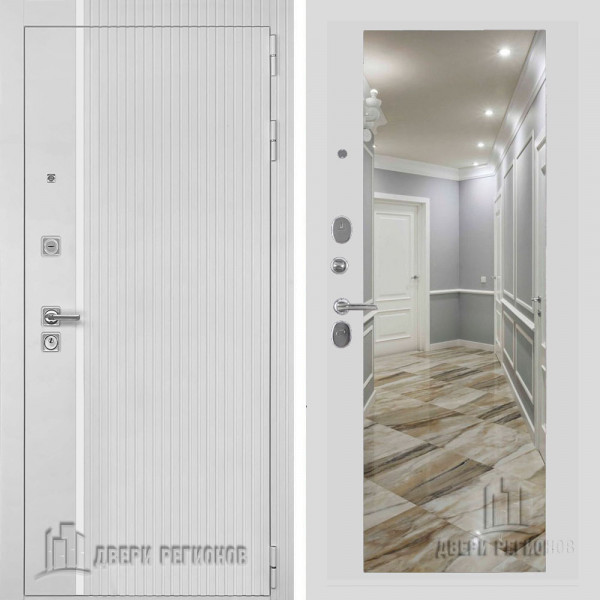Дверь входная Двери Регионов Президент Лайн белый Зеркало Maxi Снежная королева