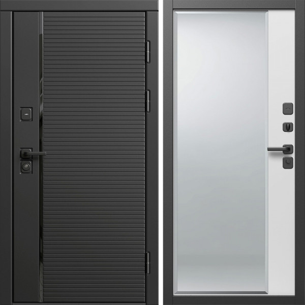 Входная дверь Termo-Door Блэк Лайн - Зеркало Фацет Белый софт