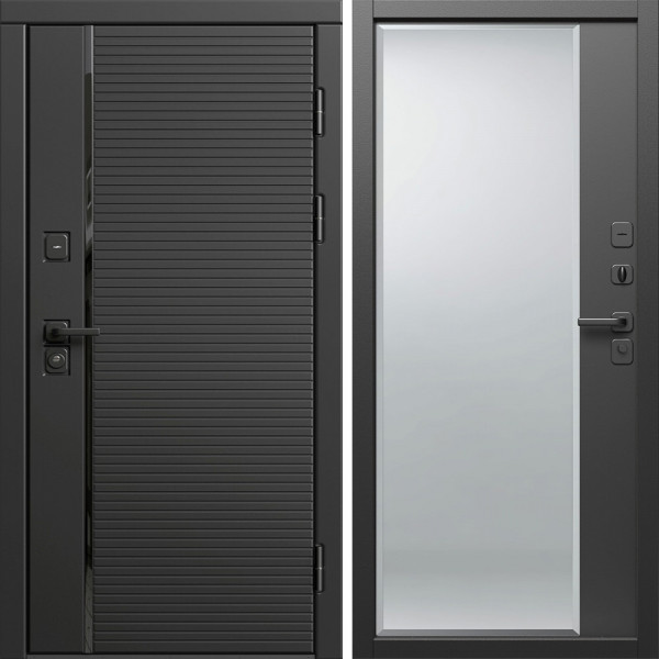 Входная дверь Termo-Door Блэк Лайн - Зеркало Фацет Черный кварц