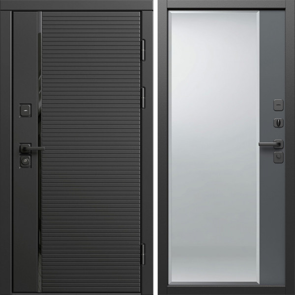 Входная дверь Termo-Door Блэк Лайн - Зеркало Фацет Grey софт