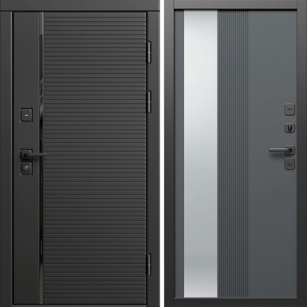 Входная дверь Termo-Door Блэк Лайн - Зеркало Люмис Грей Софт