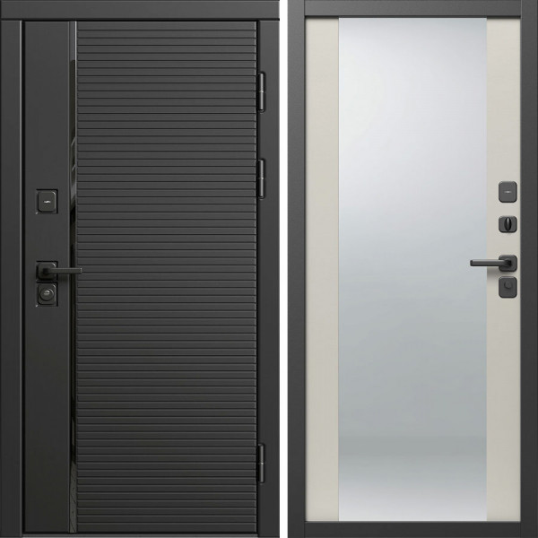 Входная дверь Termo-Door Блэк Лайн - Зеркало Слоновая кость