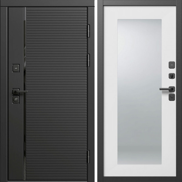 Входная дверь Termo-Door Блэк Лайн - Зеркало Триумф Белый софт
