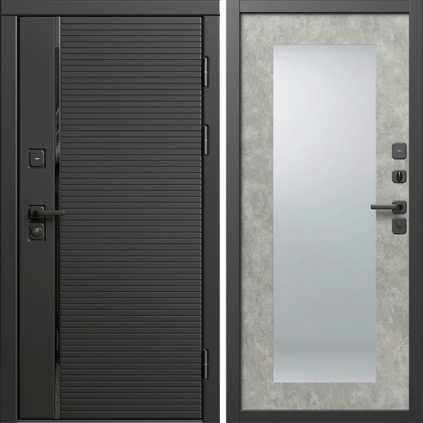 Входная дверь Termo-Door Блэк Лайн - Зеркало Триумф бетон светлый