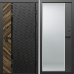 Входная дверь Termo-Door Браш - Зеркало Фацет Черный кварц+тонировка серая