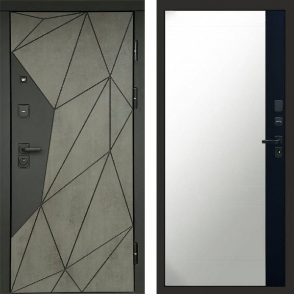 Входная дверь Termo-Door Геометрия Бетон - Зеркало Фацет Черный кварц+тонировка серая
