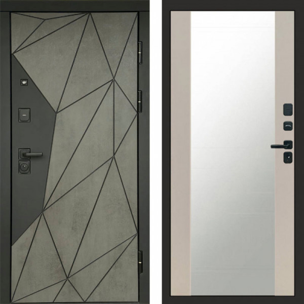 Входная дверь Termo-Door Геометрия Бетон - Зеркало Слоновая кость