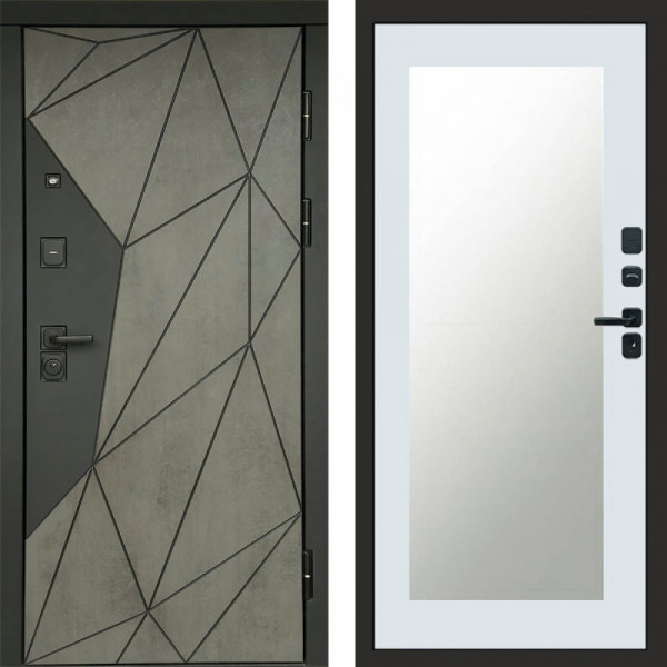 Входная дверь Termo-Door Геометрия Бетон - Зеркало Триумф Белый софт
