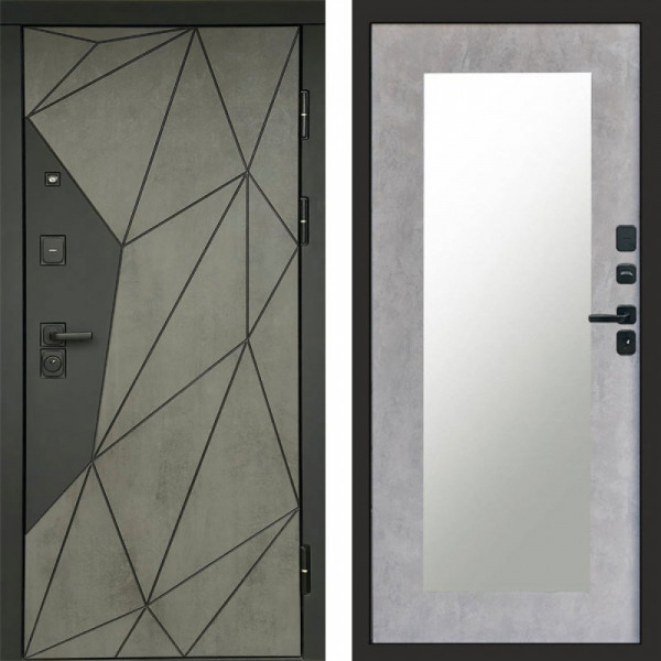 Входная дверь Termo-Door Геометрия Бетон - Зеркало Триумф бетон светлый