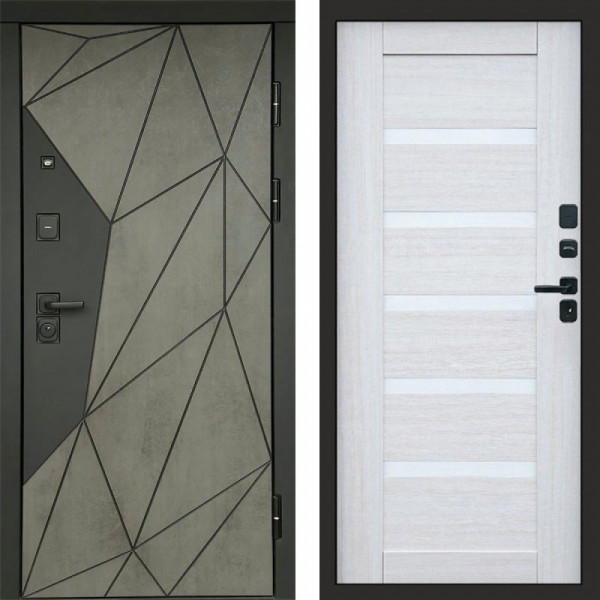Входная дверь Termo-Door Геометрия Бетон - Зеркало Триумф Царга лиственница 4500 / 5500