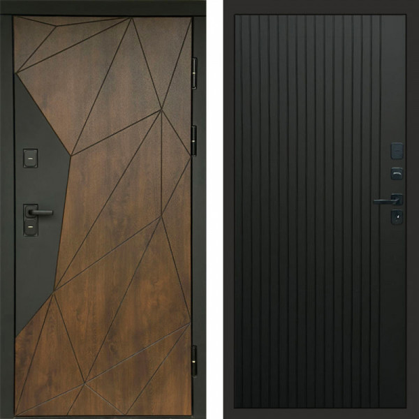 Входная дверь Termo-Door Геометрия Дуб - Flat Черный кварц