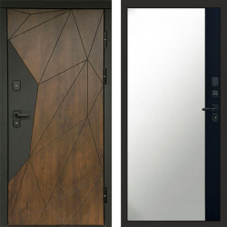 Входная дверь Termo-Door Геометрия Дуб - Зеркало Фацет Черный кварц+тонировка серая